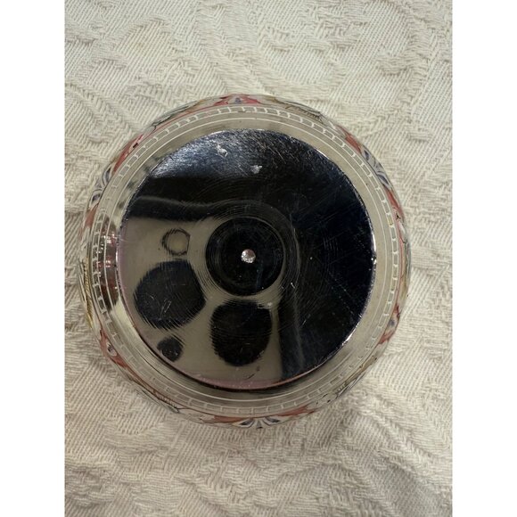 Silver Apple Shaped Decorative Trinket Box With Red Floral Pattern & Lid - Picture 7 of 10